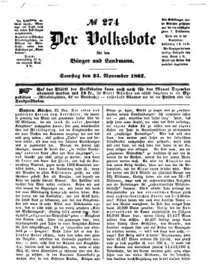 Der Volksbote für den Bürger und Landmann Samstag 23. November 1867