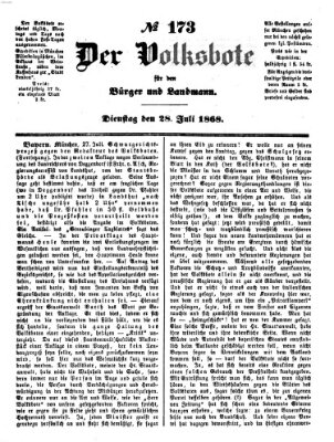 Der Volksbote für den Bürger und Landmann Dienstag 28. Juli 1868