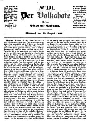 Der Volksbote für den Bürger und Landmann Mittwoch 19. August 1868