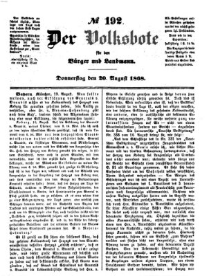 Der Volksbote für den Bürger und Landmann Donnerstag 20. August 1868