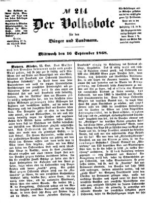 Der Volksbote für den Bürger und Landmann Mittwoch 16. September 1868