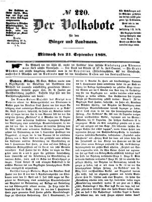 Der Volksbote für den Bürger und Landmann Mittwoch 23. September 1868