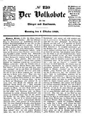 Der Volksbote für den Bürger und Landmann Sonntag 4. Oktober 1868