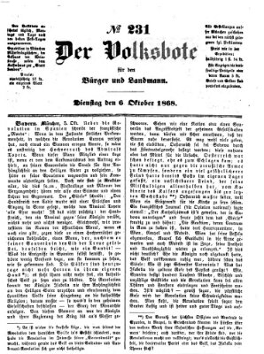 Der Volksbote für den Bürger und Landmann Dienstag 6. Oktober 1868