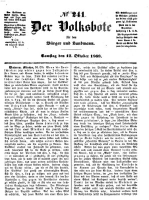 Der Volksbote für den Bürger und Landmann Samstag 17. Oktober 1868