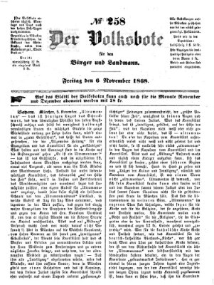 Der Volksbote für den Bürger und Landmann Freitag 6. November 1868