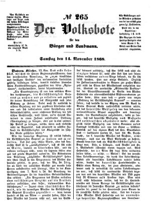 Der Volksbote für den Bürger und Landmann Samstag 14. November 1868