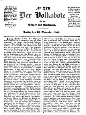 Der Volksbote für den Bürger und Landmann Freitag 20. November 1868