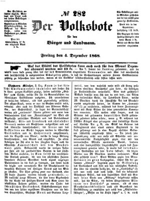 Der Volksbote für den Bürger und Landmann Freitag 4. Dezember 1868