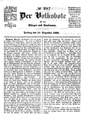 Der Volksbote für den Bürger und Landmann Freitag 11. Dezember 1868