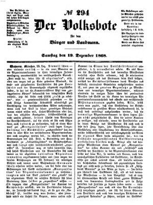 Der Volksbote für den Bürger und Landmann Samstag 19. Dezember 1868