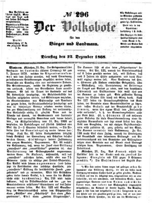 Der Volksbote für den Bürger und Landmann Dienstag 22. Dezember 1868