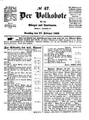 Der Volksbote für den Bürger und Landmann Samstag 27. Februar 1869