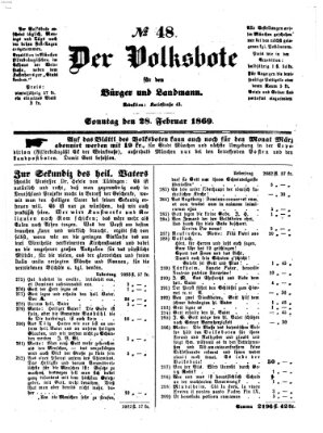 Der Volksbote für den Bürger und Landmann Sonntag 28. Februar 1869