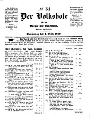 Der Volksbote für den Bürger und Landmann Donnerstag 4. März 1869