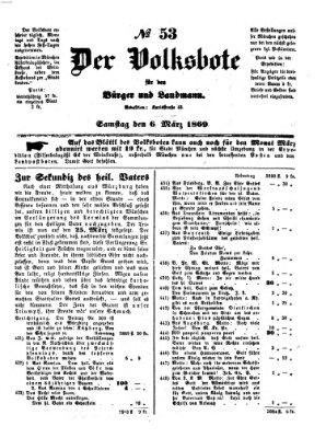 Der Volksbote für den Bürger und Landmann Samstag 6. März 1869