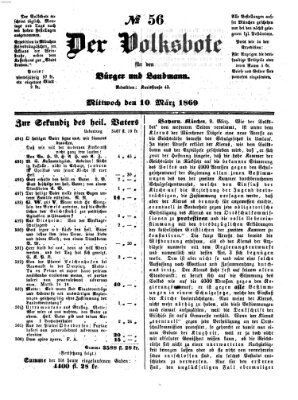 Der Volksbote für den Bürger und Landmann Mittwoch 10. März 1869