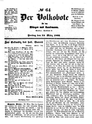 Der Volksbote für den Bürger und Landmann Freitag 19. März 1869