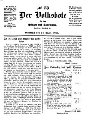 Der Volksbote für den Bürger und Landmann Mittwoch 31. März 1869