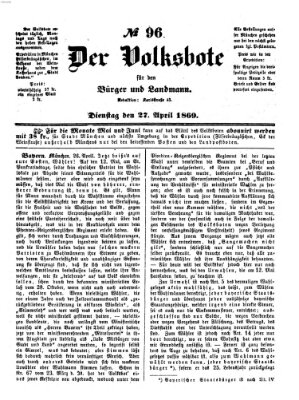 Der Volksbote für den Bürger und Landmann Dienstag 27. April 1869