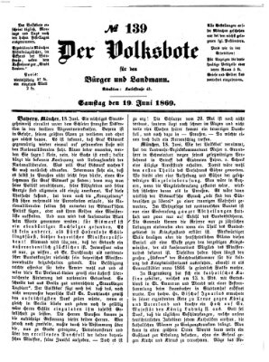 Der Volksbote für den Bürger und Landmann Samstag 19. Juni 1869