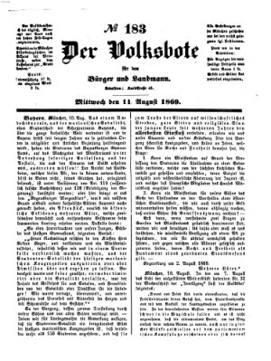 Der Volksbote für den Bürger und Landmann Mittwoch 11. August 1869