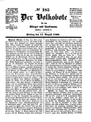 Der Volksbote für den Bürger und Landmann Freitag 13. August 1869