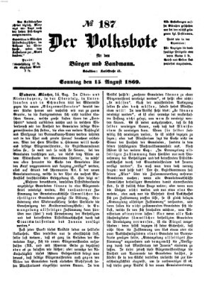 Der Volksbote für den Bürger und Landmann Sonntag 15. August 1869