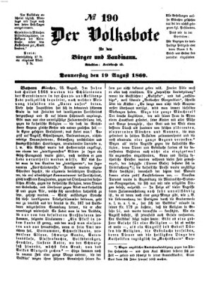 Der Volksbote für den Bürger und Landmann Donnerstag 19. August 1869