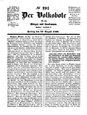 Der Volksbote für den Bürger und Landmann Freitag 20. August 1869