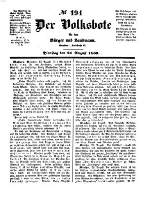 Der Volksbote für den Bürger und Landmann Dienstag 24. August 1869