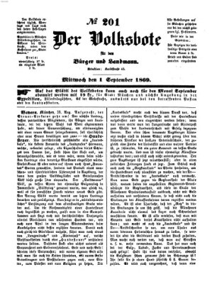 Der Volksbote für den Bürger und Landmann Mittwoch 1. September 1869