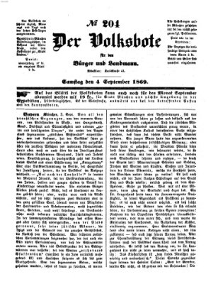 Der Volksbote für den Bürger und Landmann Samstag 4. September 1869