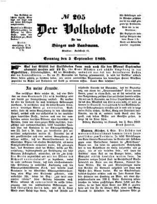 Der Volksbote für den Bürger und Landmann Sonntag 5. September 1869