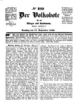 Der Volksbote für den Bürger und Landmann Samstag 11. September 1869