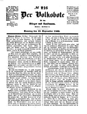 Der Volksbote für den Bürger und Landmann Sonntag 19. September 1869