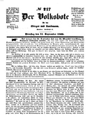 Der Volksbote für den Bürger und Landmann Dienstag 21. September 1869