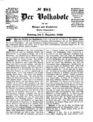 Der Volksbote für den Bürger und Landmann Sonntag 5. Dezember 1869