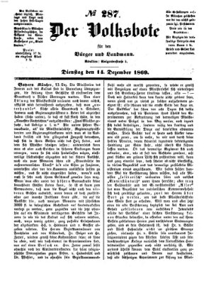 Der Volksbote für den Bürger und Landmann Dienstag 14. Dezember 1869