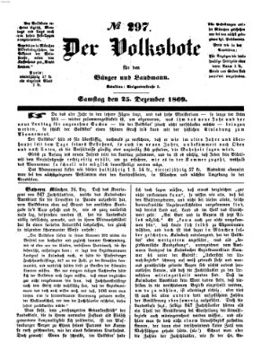 Der Volksbote für den Bürger und Landmann Samstag 25. Dezember 1869