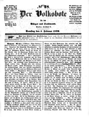 Der Volksbote für den Bürger und Landmann Samstag 5. Februar 1870