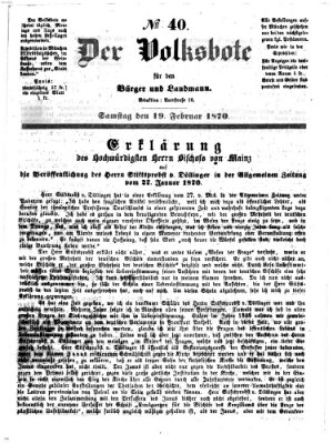 Der Volksbote für den Bürger und Landmann Samstag 19. Februar 1870