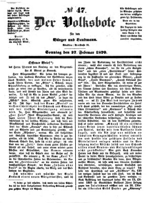 Der Volksbote für den Bürger und Landmann Sonntag 27. Februar 1870