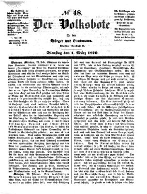 Der Volksbote für den Bürger und Landmann Dienstag 1. März 1870