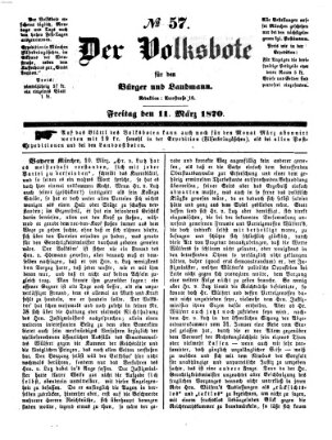 Der Volksbote für den Bürger und Landmann Freitag 11. März 1870