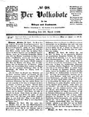 Der Volksbote für den Bürger und Landmann Samstag 30. April 1870