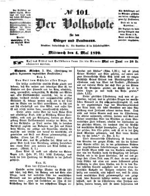 Der Volksbote für den Bürger und Landmann Mittwoch 4. Mai 1870