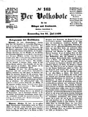 Der Volksbote für den Bürger und Landmann Donnerstag 21. Juli 1870