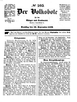 Der Volksbote für den Bürger und Landmann Samstag 10. September 1870