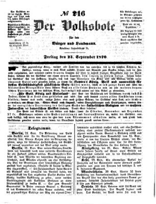 Der Volksbote für den Bürger und Landmann Freitag 23. September 1870